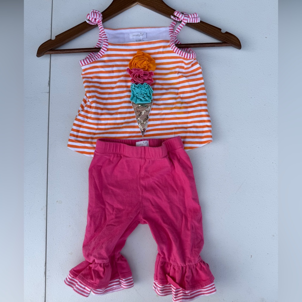 Mud Pie Striped Ice Cream Top and Pink Pants Set
